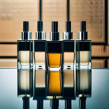 Diferentes frascos de perfume, representando a variedade de opções disponíveis para escolher o perfume ideal.